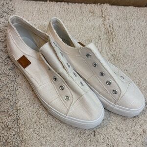 Slip-On Canvas Sneakers in Ivory with Tan Patch